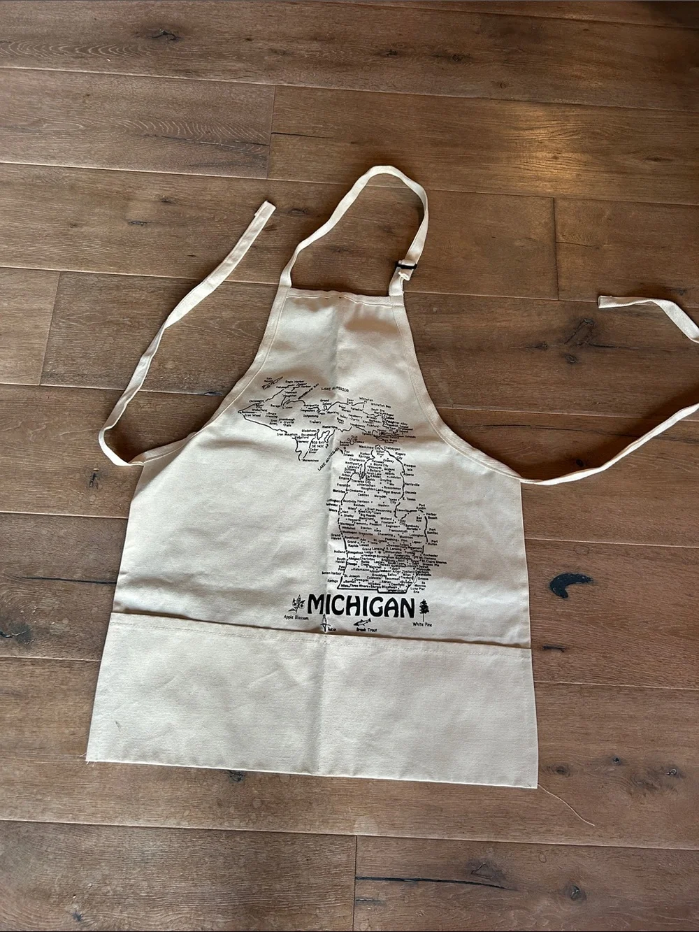 Beige Michigan Map Cotton Apron with Pocket